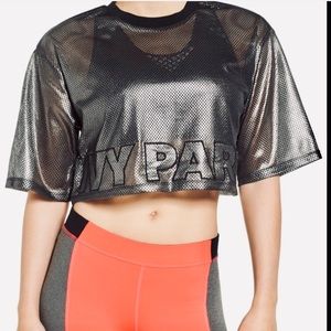 Ivy Park Logo Crop Metallic Mesh Top NWT